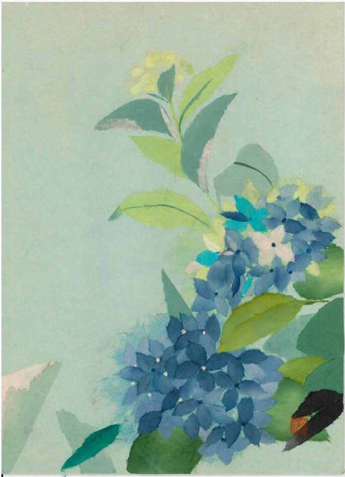 作品番号 736 あじさい (貼り絵) | 絵手紙の杜(Gallery of Watercolor