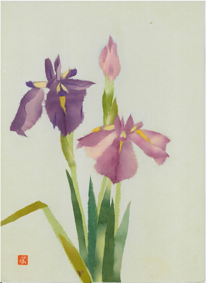 絵画「あやめ摘む」　水彩画 額入り水彩画（あやめ） - OKUTO00'S GALLERY | minne byGMO
